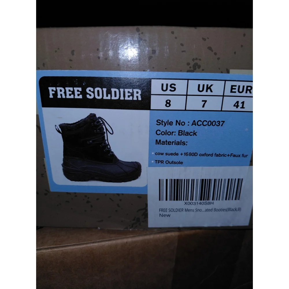 Mens Free Soldier Size 8 Black Waterproof Hiking Boots Faux Fur Lined New In Box